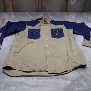 Rasco FR Pearl Snap Shirt Men Large Beige 10 Oz Khaki Denim Flame Resistant Work